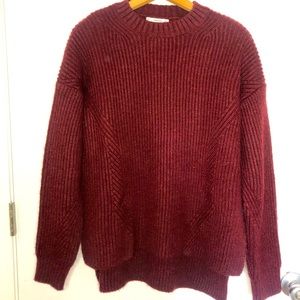Mango Suit Maroon Heavyweight Knit Sweater High Low Oversized Size 8 Crewneck